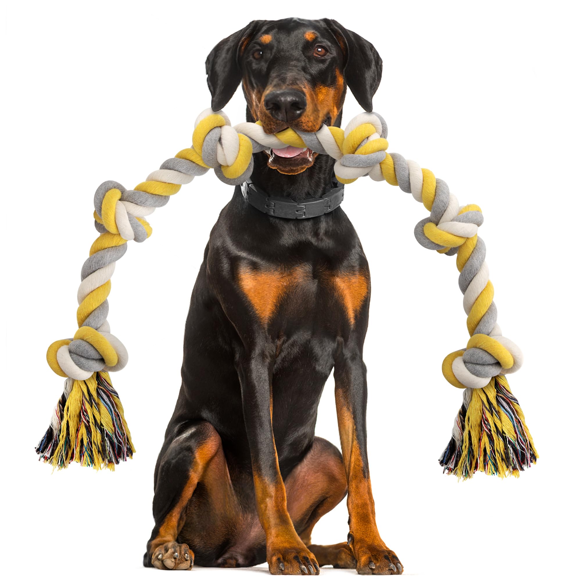 

XXL Большая Веревочная Игрушка для Собак 6 Узлов Веревочная Игрушка для Собак Практически Неразрушимая 100см Снятие Стресса Хлопковая Игрушка для Жевания Собак Прочная 100% жёлтый