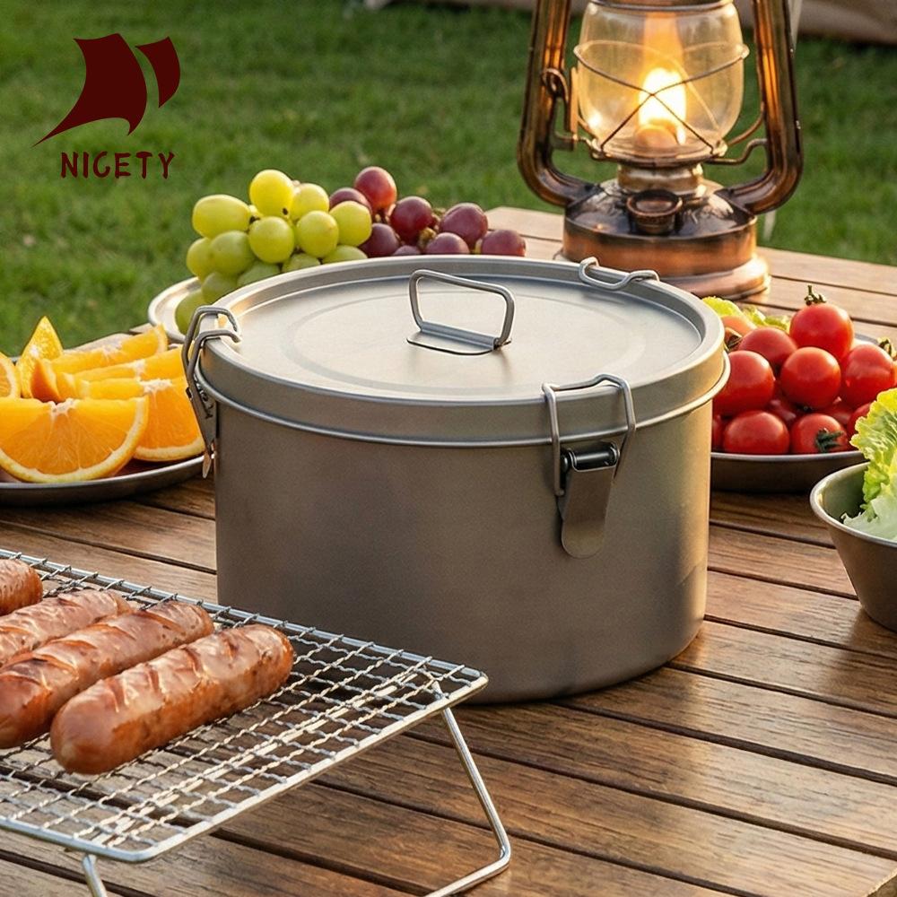 Outdoor cookware pure titanium portable sealed titanium lunch box round food storage box tableware camping picnic bowl fresh-keeping box