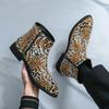 Men’s Leopard Print Boots Dress Formal Leather Boots Pointed Toe Shoes Tuxedo Wedding Shoes Plus Size