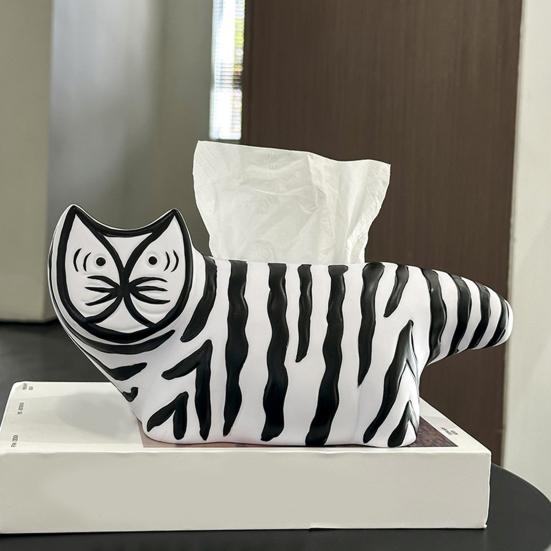 Yousheng Tissue Box, Striped Cat Shape Dispenser, with Ample Interior Space Vinyl Tissue Case, Compact Decorative Durable Paper