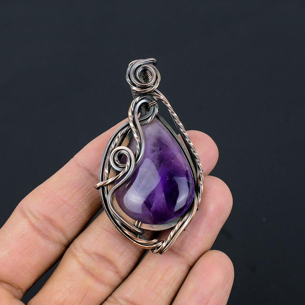 Amethyst Pendant Gemstone Jewelry, 999 Copper Wire Wrapped Pendant, Gift For Women Handmade Pendant