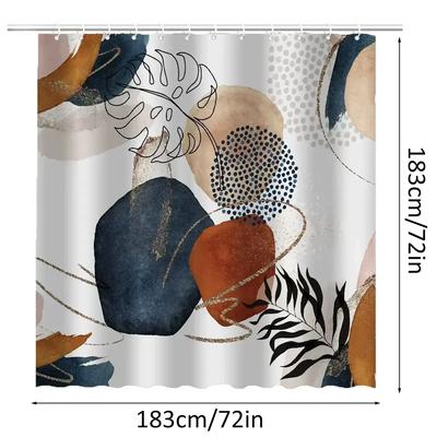 Boho Shower Curtain Waterproof Bathroom Curtain with 12 Hooks 72" X 72" Modern Shower Plant Printed Curtain Set For Bathroom