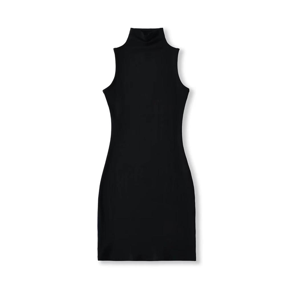 2025 Women's European & American Style High Neck Sleeveless Tank Dress - Sexy, Hip-Hugging Fit