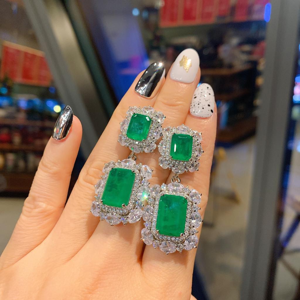 S925 Silver Needle Popular Simulation Jewelry Accessories Set Emerald Three-piece Fashion Women's