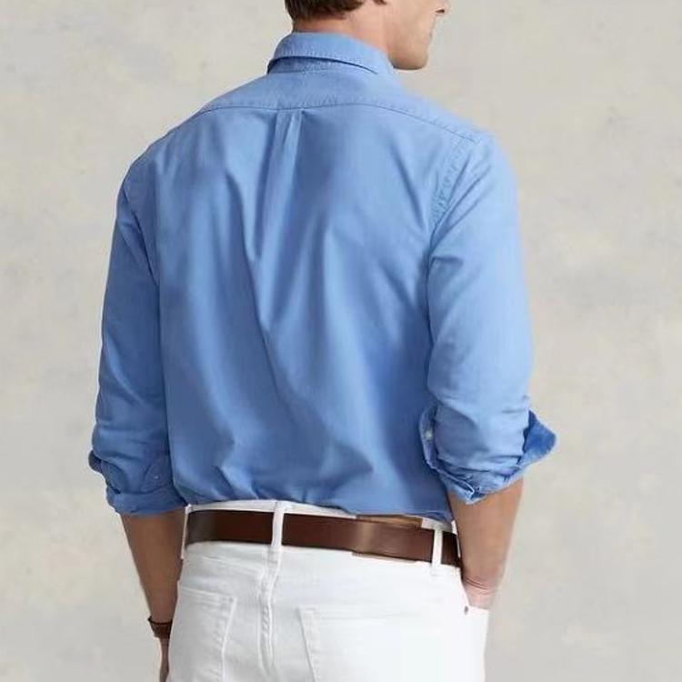 Polo Ralph Lauren Solid Color Logo Embroidered Long Sleeve Shirt Men Shirts Blue 710798540-018