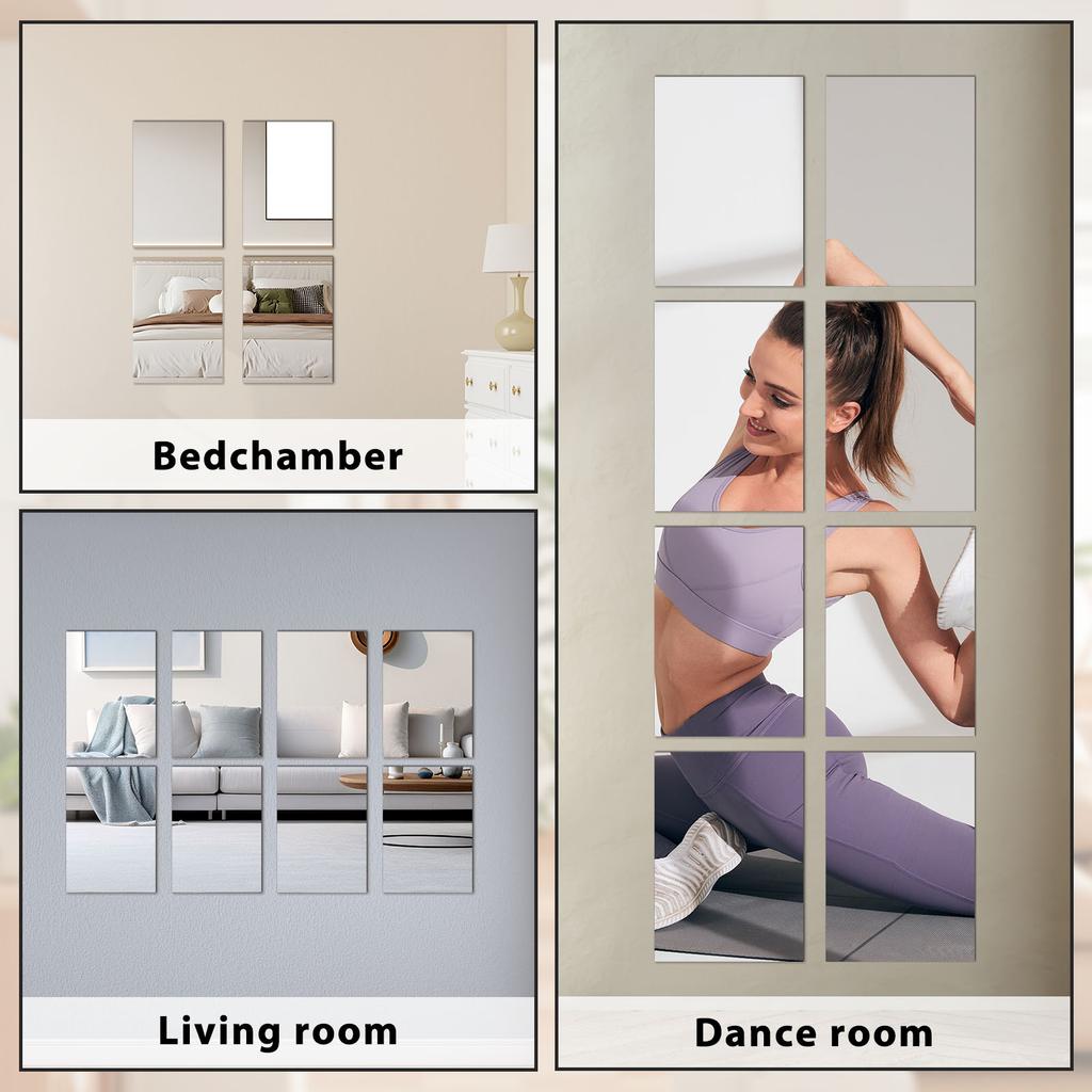 16Pcs Rectangle Mirror Wall Sticker Self-adhesive Acrylic Tiles Mosaic Decal Mural Covering For Bedroom Household DIY Decoration