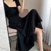 Summer Hepburn-Style One-Shoulder Tea-Length Little Black Dress