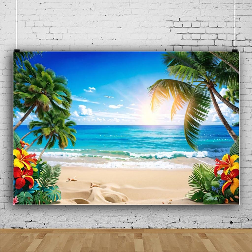 Summer Beach Hawaiian Background Tropical Floral Surfboard Aloha Sea Birthday Holiday Party Decoration Banner Photography Props