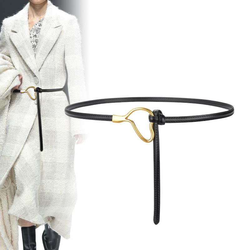 Writing A Notebook Women's New Horseshoe Buckle Cowhide Leather Belt For Fashion Casual Waist Seal Versatile Decorative Windbreaker With Dress Thin Belt For 105Cm