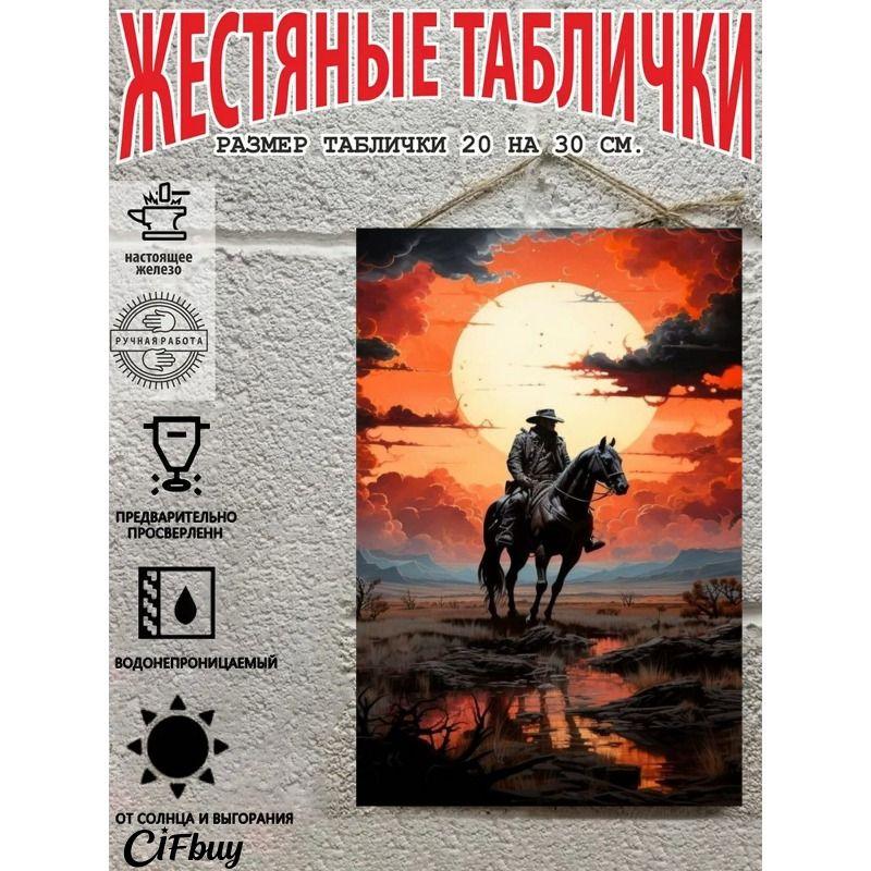 Cowboy on Horse Metal Tin Sign 20x30cm Rustic Wall Decor