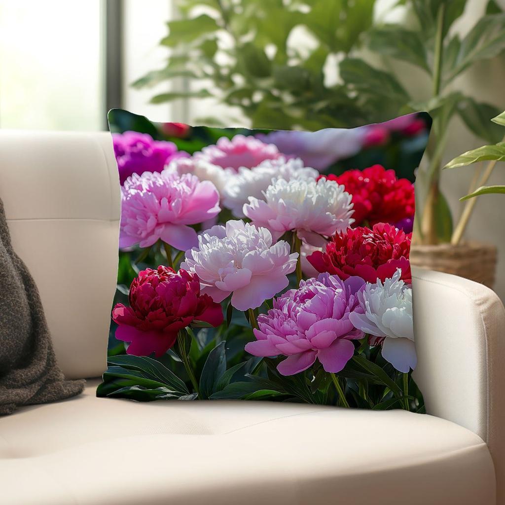 Vibrant Peony Flower Throw Pillow Cover Lush Garden Floral Print Decorative Cushion Cover For Romantic Living Room Home Decor