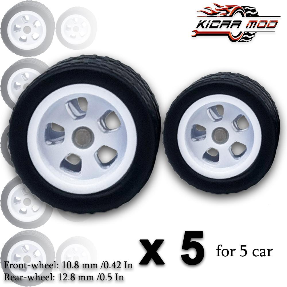 Roues avant petites arrière grandes 1/64 avec pneus en caoutchouc détachables à cinq rayons pour pièces de rechange de modification de voitures modèles pour Hotwheels (5 ensembles)