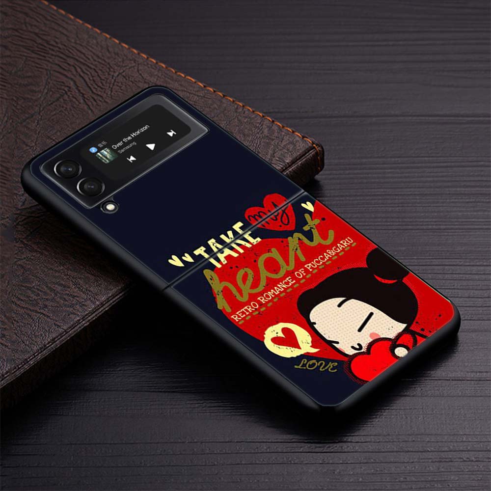 Cute Cartoon Pucca Garu Zflip4 Zflip5 Phone Case For Samsung Z Flip3 Flip4 Flip5 5G zFlip 4 5 Cover Cellphone Shell Caso Fundas