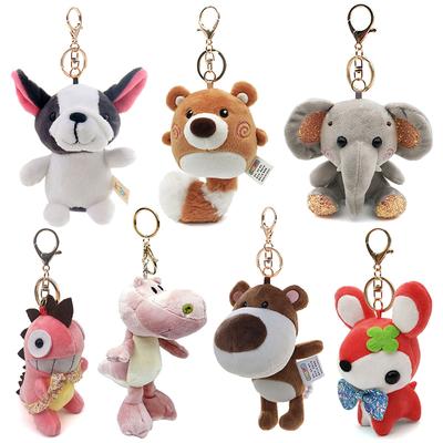 Cute Cartoon Soft Animal Plush Keychain Toy Bulldog Tiger Bear Elephant Dinosaur Deer Rabbit Raccoon Hairy Shark Cute Plush Gift