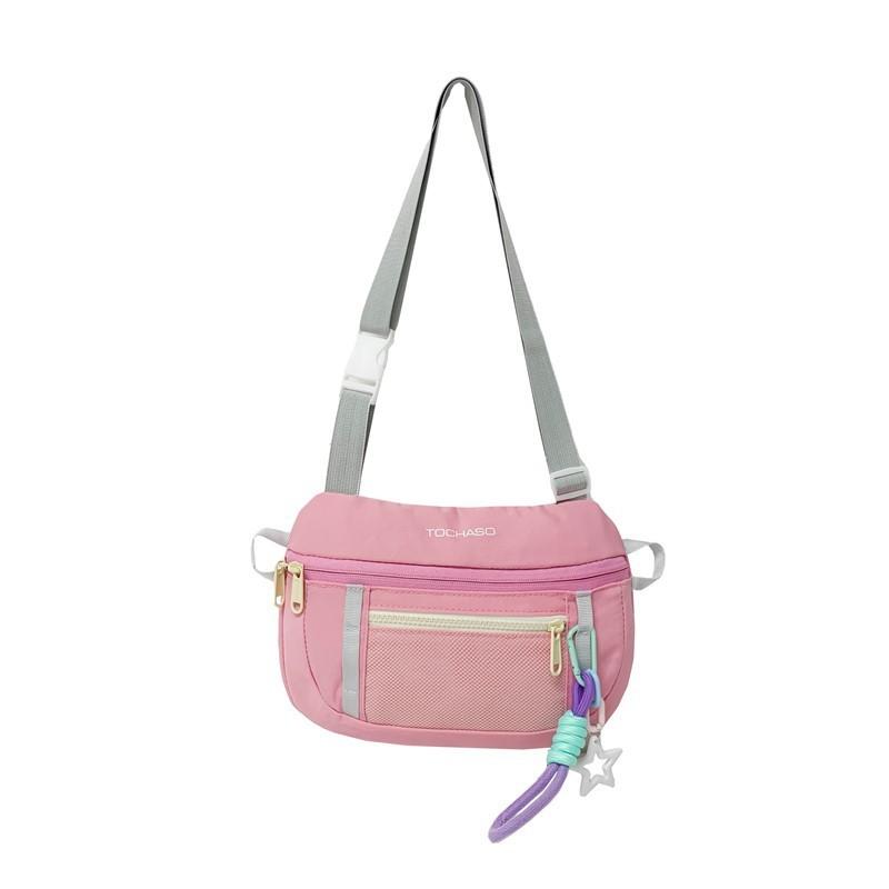 Blocking Fashionable Color Design Letter Printed Kid Shoulder Bag With Pendant