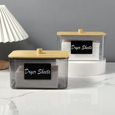 Acrylic Dryer Sheet Holder with Lid, Clear Laundry Sheets Container with Labels, Laundry Pods Storage for Laundry Room Organizat