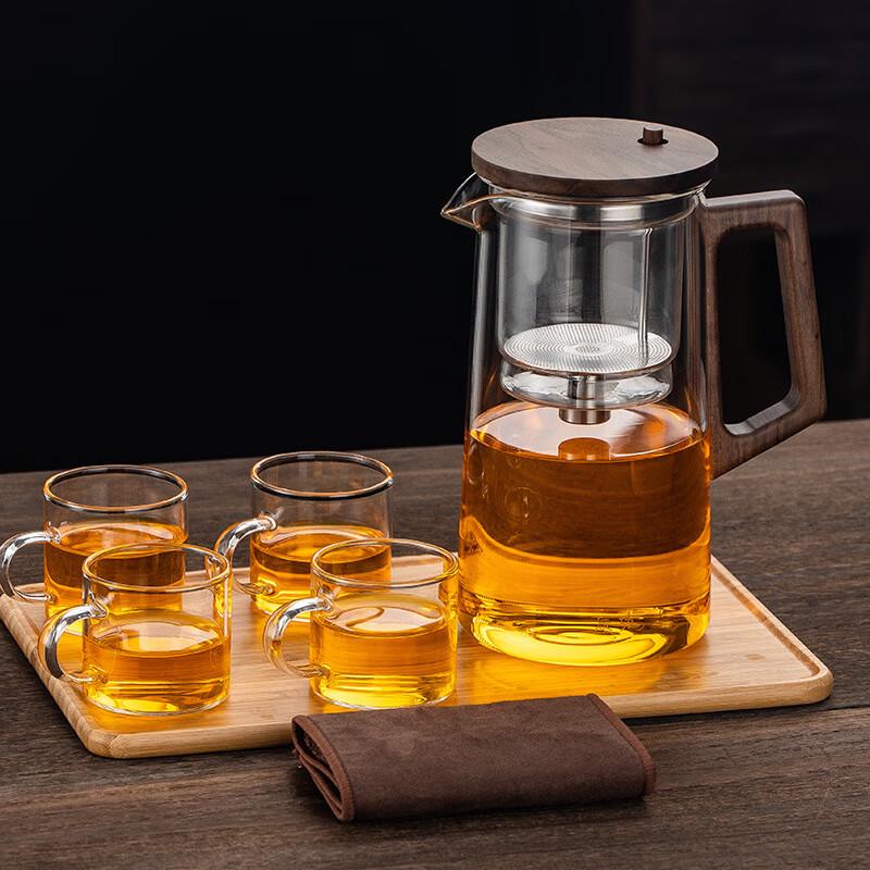 Стеклянный чайный набор Shangqi с 4 чашками и ореховым подносом