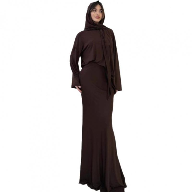 2025 Autumn Festival Europe and America Loose and Comfortable Versatile Commuter Long-sleeved Top Long Skirt Solid Color Jacket Three-piece Women's 