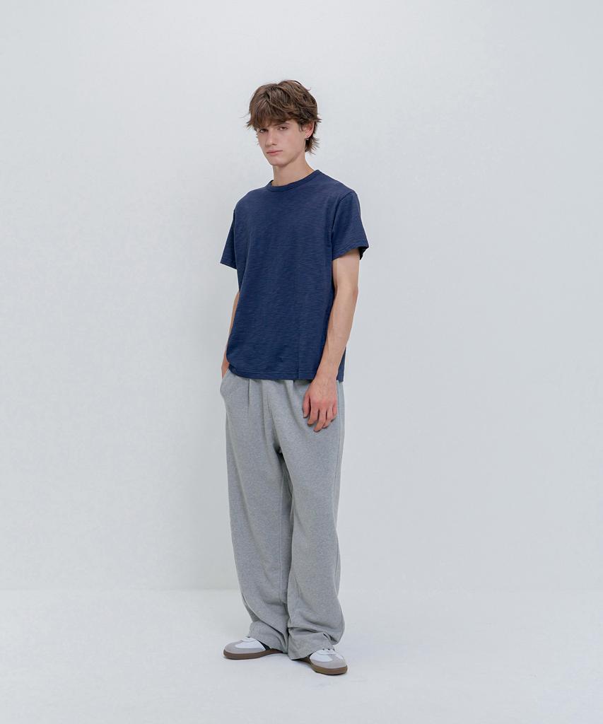 PSSHOPPER Semi-Crop Slub Vintage Short Sleeve T-Shirt [Navy]