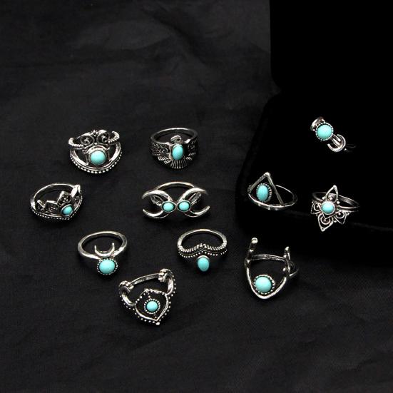 11 Stück Hohle Feder Stapelbare Knöchelringe Ethnischer Stil Blume Faux Edelstein Fingerringe Schmuckzubehör