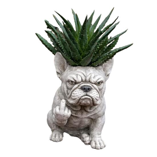 Bulldogge Hund Pflanzgefäß Lustiger Mittelfinger Hund Harz Blumentopf Niedliche Tierform