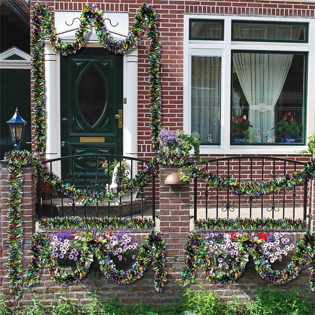 Mardi Gras Decorations Garland 2m Hanging Party Accessory Streamers Green Gold Purple Glittering Garland Decor