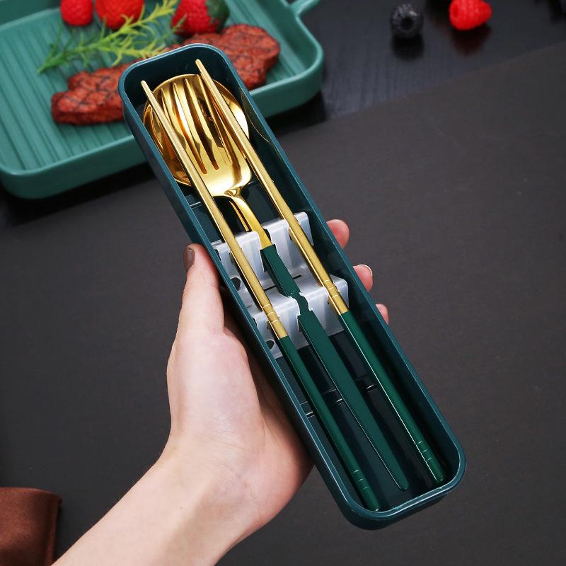 Children Portable Tableware Picnic Cutlery Set Korean Dinnerware Coffee Spoon Chopsticks With Box Stainless Steel Kitchen Utensi