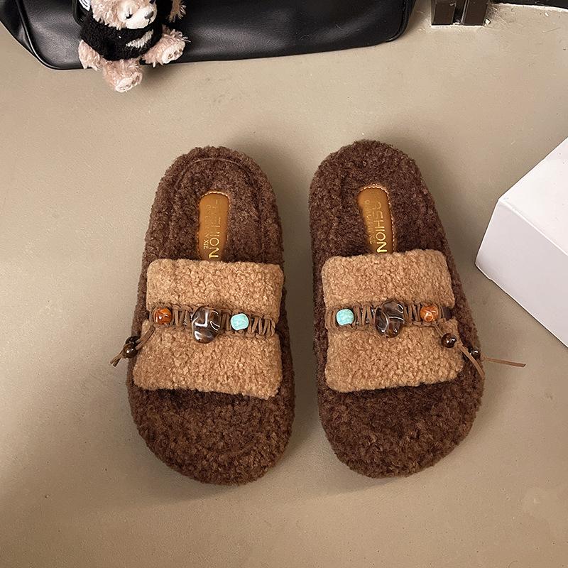 

2025 новые осенне-зимние высококачественные тапочки из овечьей шерсти на толстой подошве, шерстяные тапочки для женщин, супер-горячие домашние теплые хлопковые тапочки 40 хаки