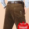 Men's Elastic Corduroy Straight-Leg Trousers - Loose Fit, Autumn/Winter Style - Ideal for Middle-Aged, Casual Wear