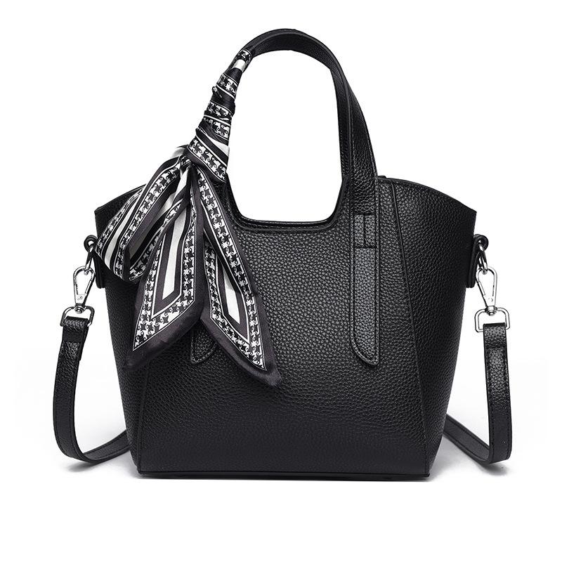 Fashion lychee pattern bag women's simple portable bucket bag leather women's bag light luxury texture shoulder messenger bag