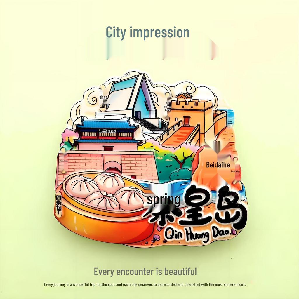 Guochao Cartoon Wahrzeichen Kreatives Souvenir Acryl Kühlschrankmagnet