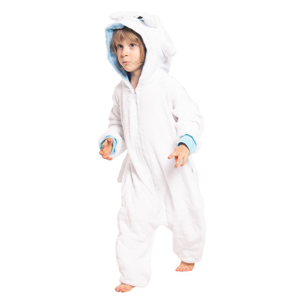 Kinderpyjama Kigurumi Onesie Kostüm Drache Ohnezahn Weiß 125-135