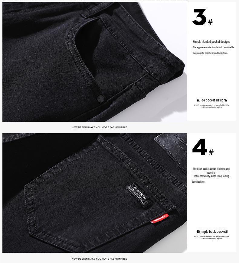 Men's High-End Black Elastic Straight-Leg Jeans for Autumn and Spring
