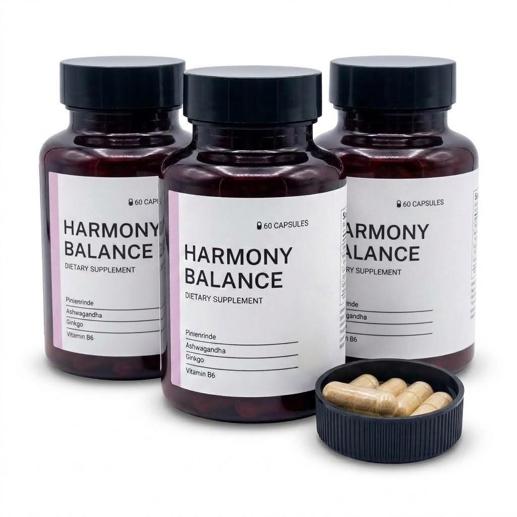Harmony Balance – Kräuter-Nahrungsergänzungsmittel für innere Harmonie & Vitalität – Kiefernrinde, Ashwagandha & Ginkgo für natürliche Stress- & Stimmungsunterstützung (60 Kapseln)