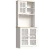 Freestanding Kitchen Cupboard, Storage Cabinet with Doors and Adjustable Shelves, Counter Top, Grid Glass Doors, 80L x 37W x 183H cm - White