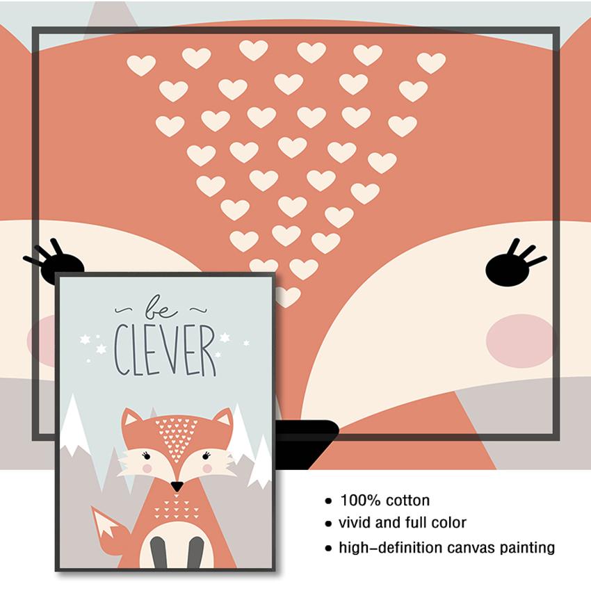 Wall Paintings Children Bedroom Home Decor Canvas Painting Cute Cartoon Fox Owl Deer Nordic Canvas Painting Art Print
