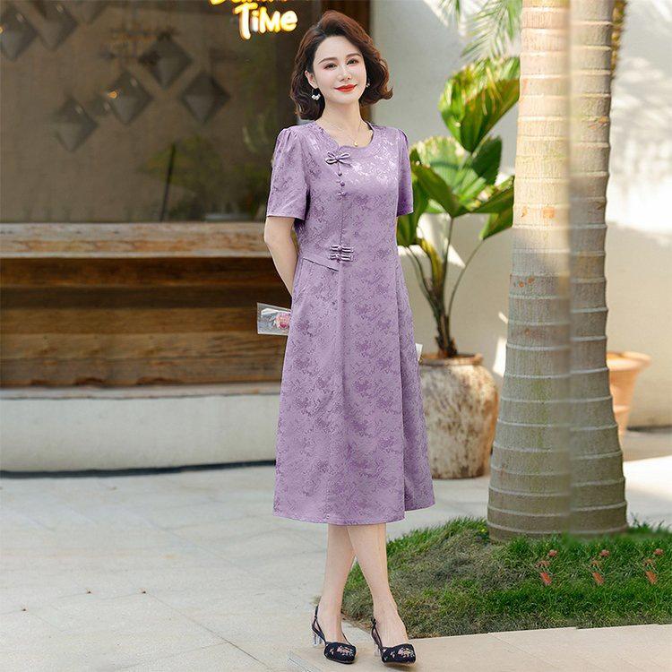 2026 Mom's Fashionable Chiffon Summer Dress - Versatile Mid-Length, Waist-Cinched Style for Middle-Aged & Elderly Women