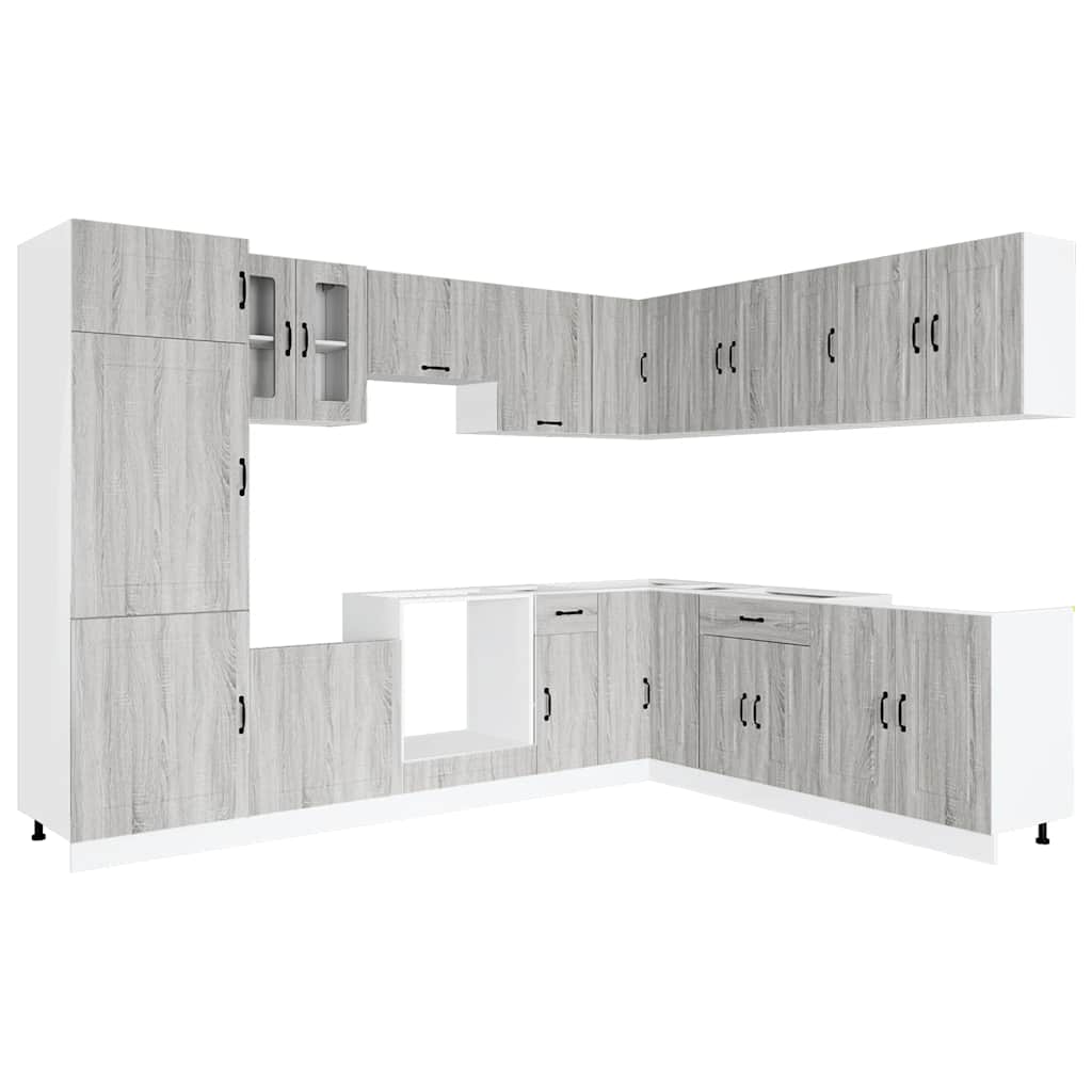 14 Piece Kitchen Cabinet Set Kalmar Grey Sonoma Wood Based Panel