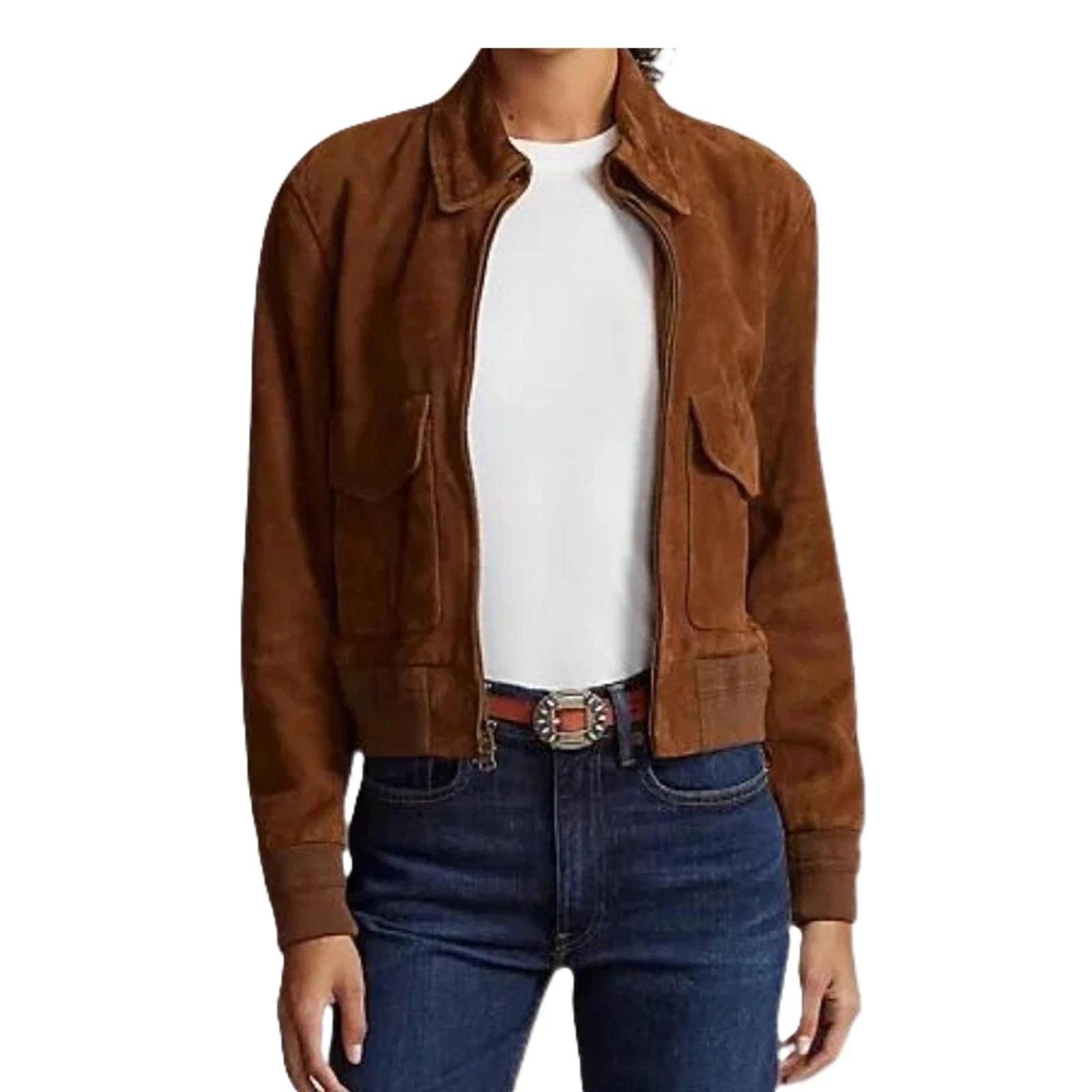 

Повседневная женская куртка из натуральной стильной замши из мягкой овчины ручной работы, коричневая 3XL коричневый