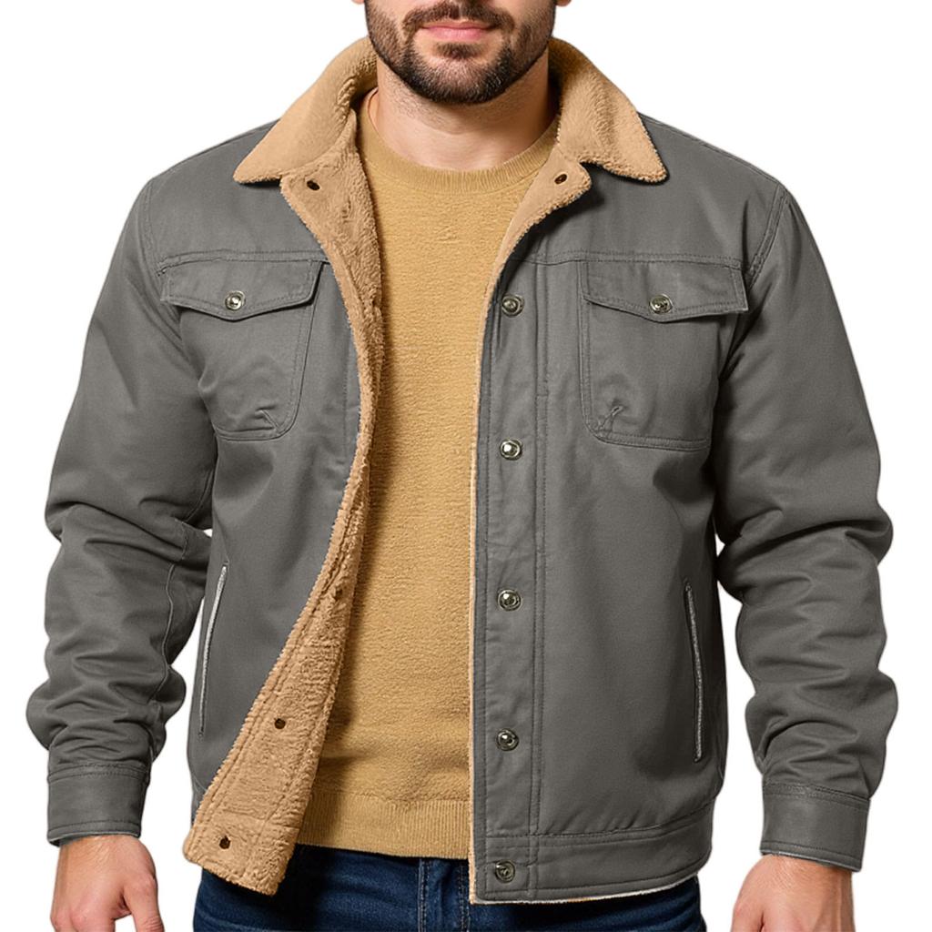 Men's Outdoor Casual Loose-Fit Fleece-Lined Cotton Work Jacket