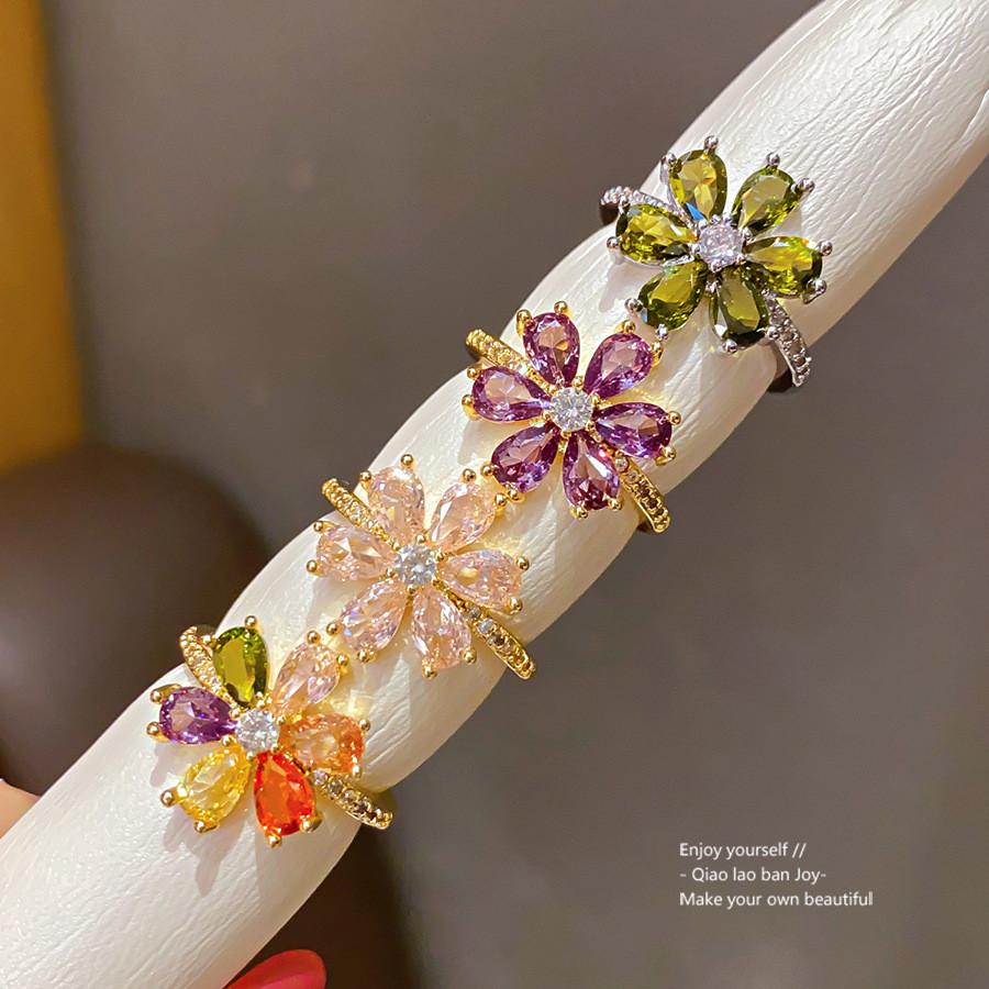 Floral Zircon Flower Ring With 18k Gold Plating For Women Fashion Accessories