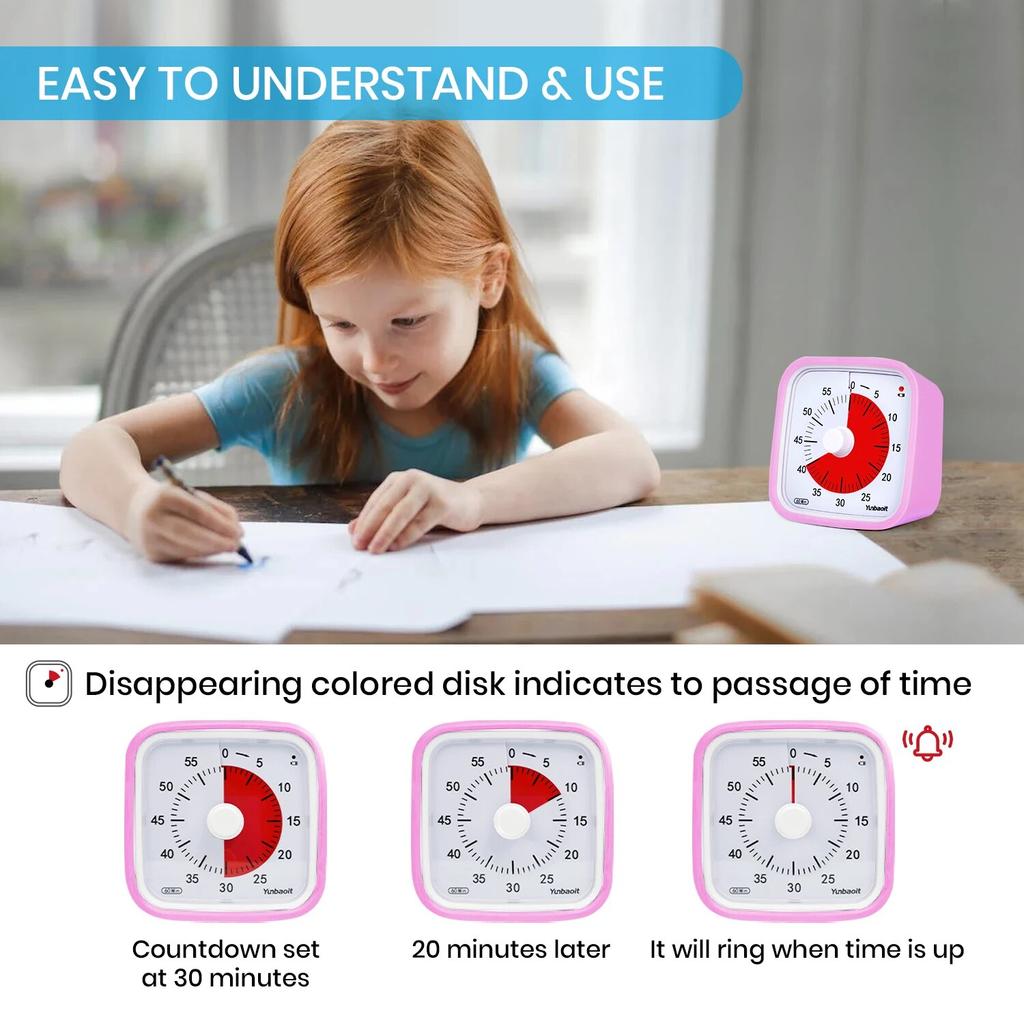 Yunbaoit VT01 Upgraded 60 Minute Visual Timer with Protective Case Silent Countdown Timer for Kids3