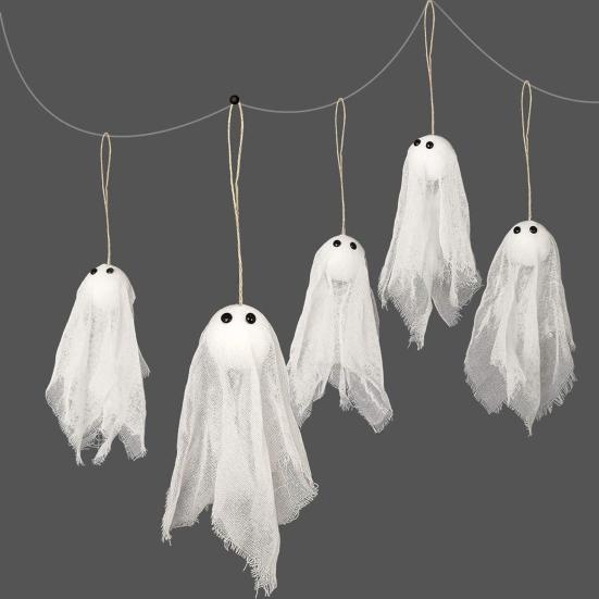 Halloween Hanging Ghost Decoration Small White Cloth Ghost Ornaments for Farmhouse Yard Lawn Haunted House Party Decor