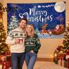 Decorative Holiday Fabric Christmas Banner, 71x43 Inches Santa Sleigh Reindeer Snowman Backdrop for Winter Wonderland Easy Install Door Banner
