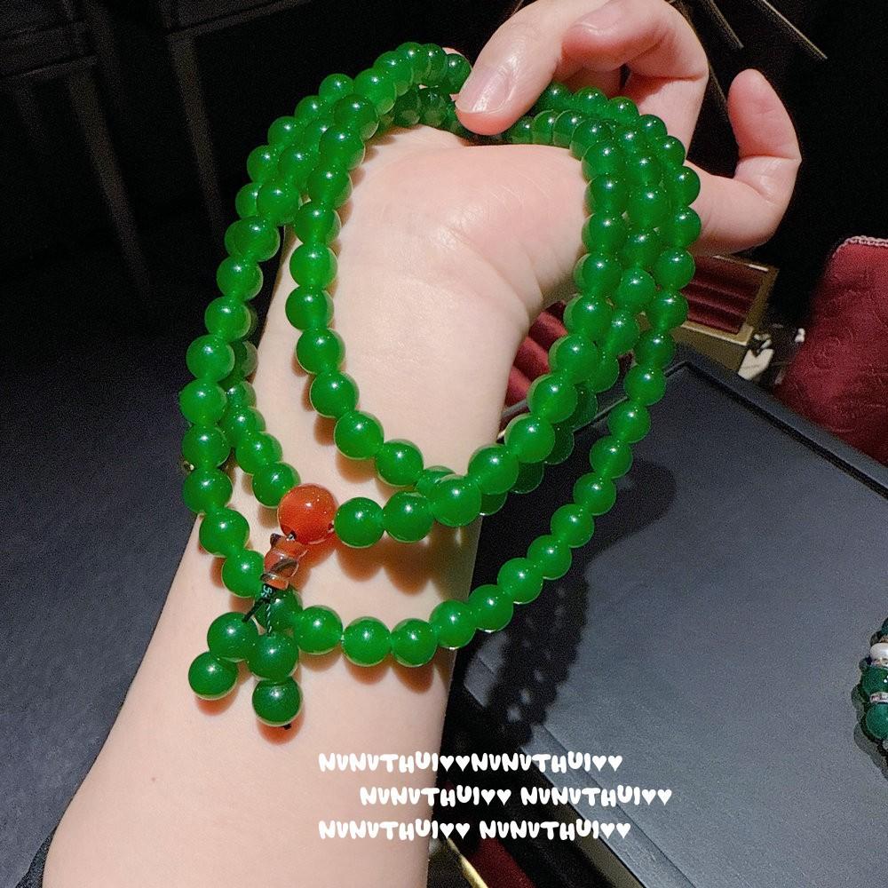 

Jewelry National Style Jasper Spinach Green Blessing Bead Necklace, Wufu Linmen New Chinese Style, Round Bead Multi-Circle Bracelet, Set
