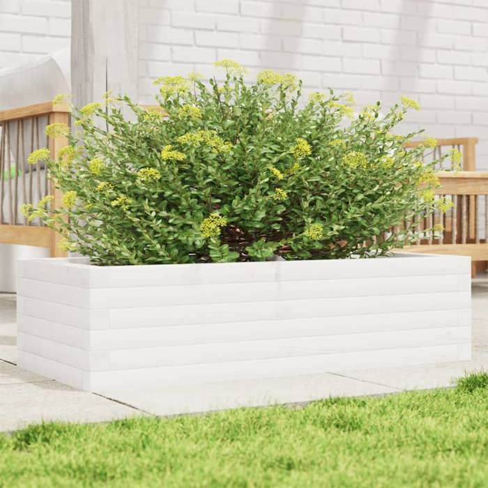 VidaXL Jardinière blanc 90x40x23 cm bois de pin massif, jardinière d'extérieur, bac à fleurs, boîte à plantes, jardinière de 847224