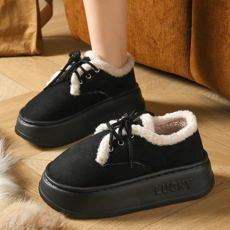 Women's Fashion Winter Outdoor Snow Boots Flat Fleece Lace Up Ankle Boots Classic Warm Short Boots