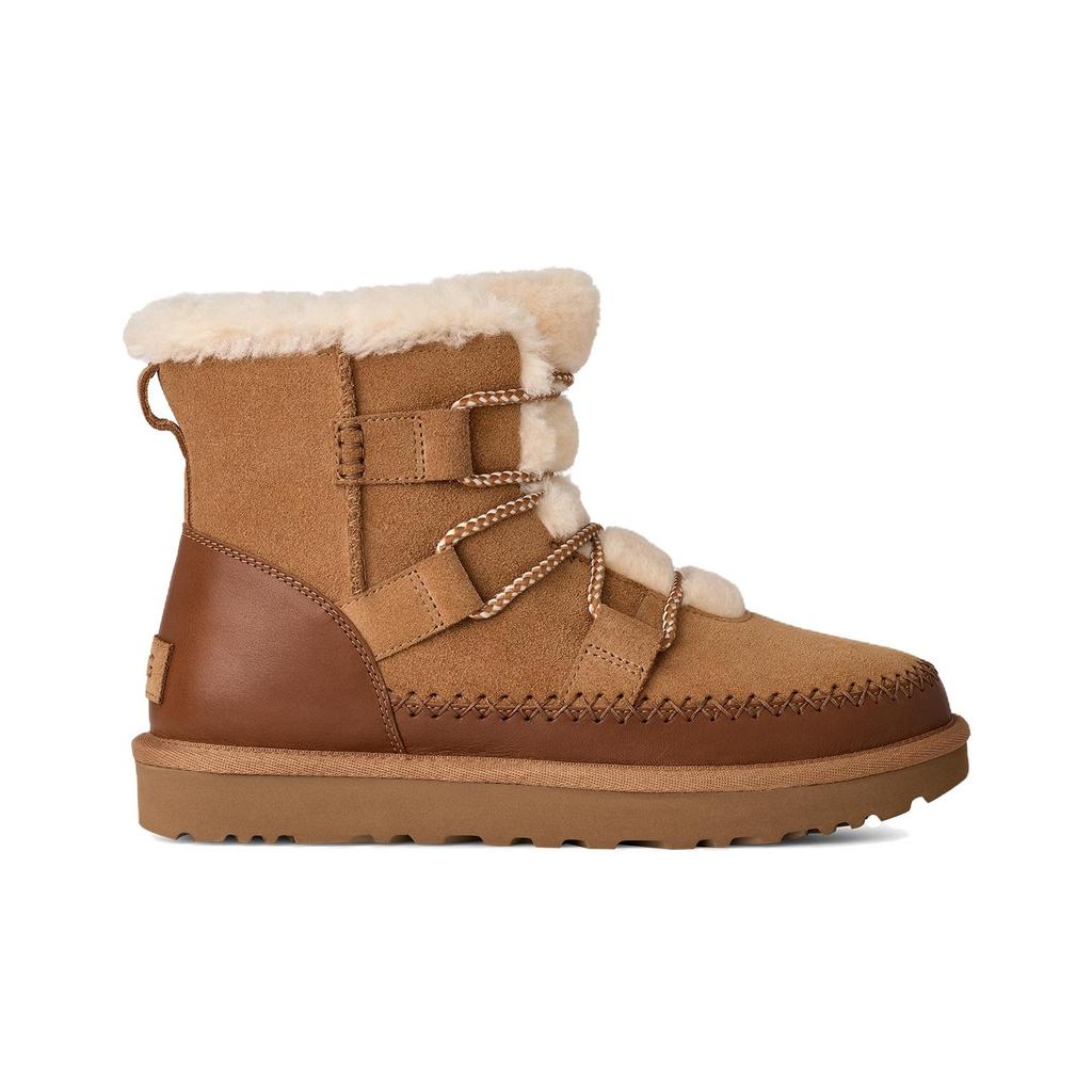UGG Classic Novelty Cow Split Leather Round Toe Thick Sole Short Snow Boots Women Boots Brown 1174574-CHE