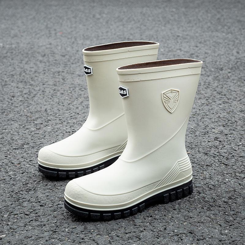 Waterproof Shoes Men's Rain Shoes Fashion Medium Tube Thickened Warm Rubber Shoes Work Non-slip Fishing Kitchen Rain Boots