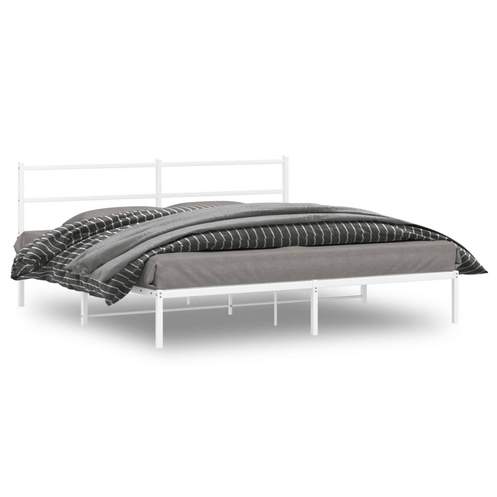 Vidaxl Metal Bed Frame with Headboard, White, 193X203 Cm
